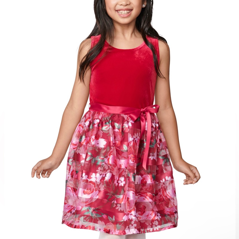 Children’s Place NWT! Girls 7/8 Pretty Red Velvet & Floral Dress